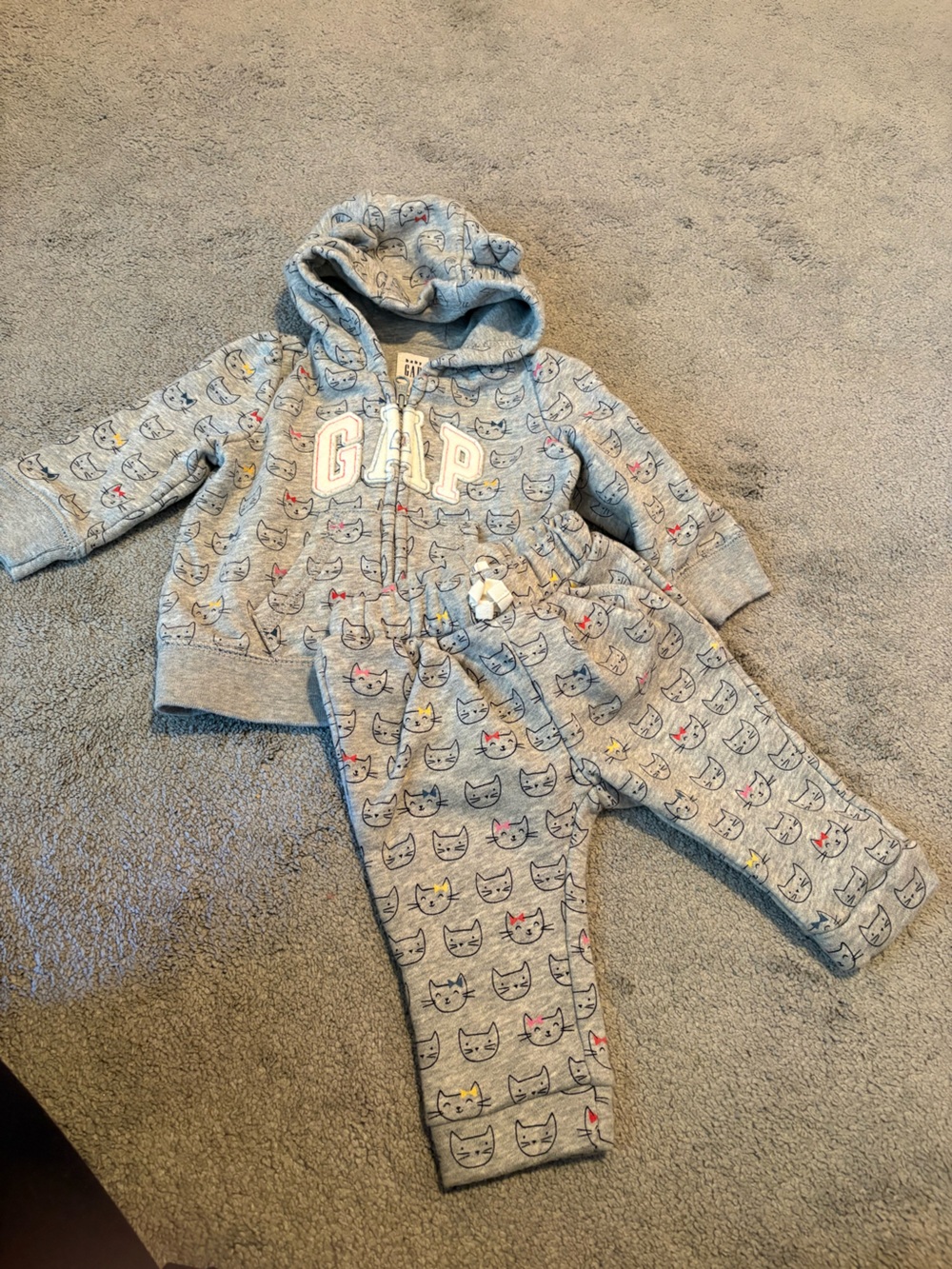 GAP - Gray Cat Print Hooded Sweat Set